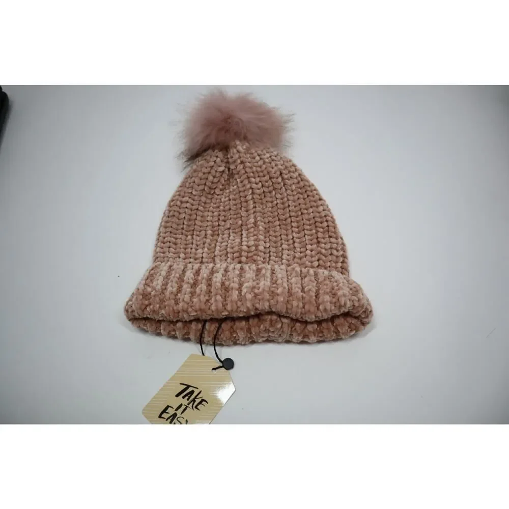 eUty Pink Fuzzy Cable‎ Knit Beanie One Size